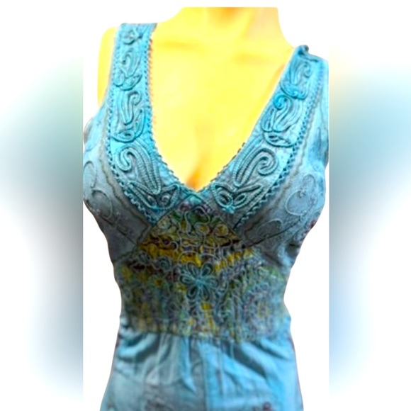 Ludy" Blue Bohemian Midi Dress - 100% Viscose - One Size - Picture 12 of 15